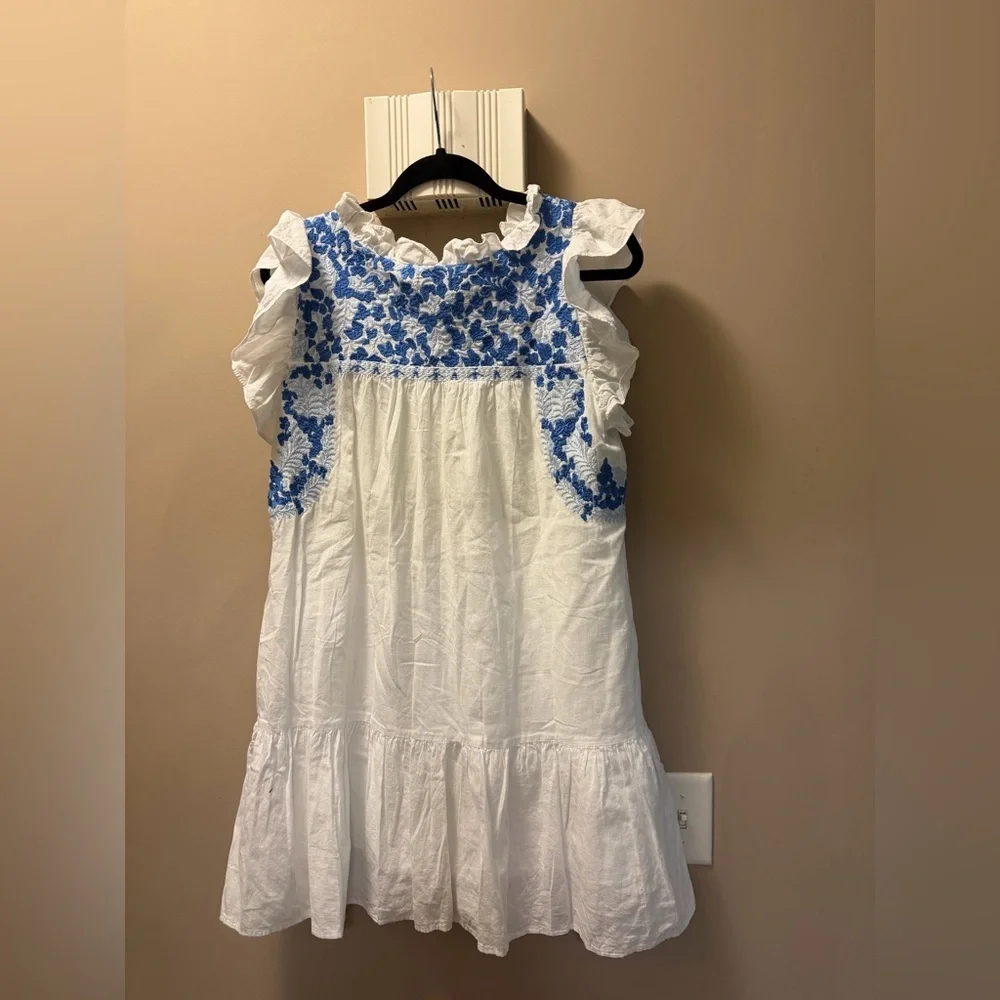 J. Marie M Boho Embroidered Dress blue white perfect condition smoke pet free - Picture 5 of 9